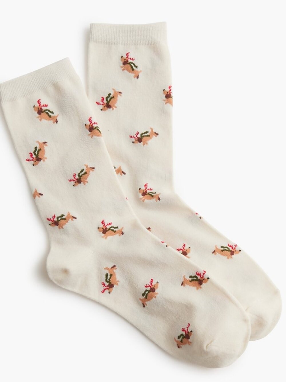 NWT J.Crew Factory Christmas Dachshund Reindeer Trouser Socks Cream Holiday Dog